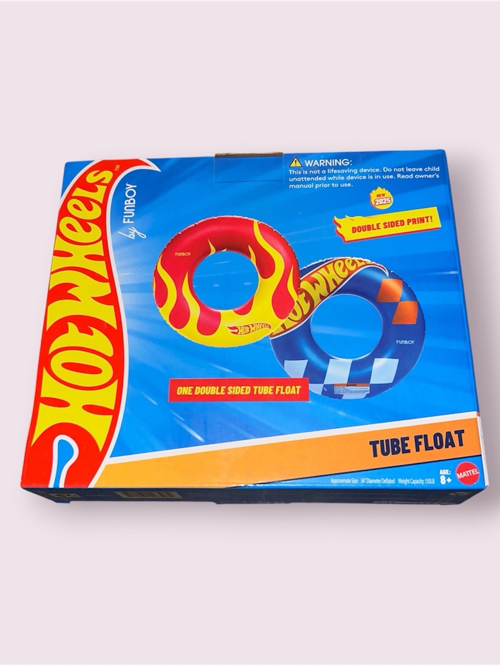 Mattel Hot Wheels Funboy Double Sided Tube Float Kids Pool Swim Ring 34" Age 8+
